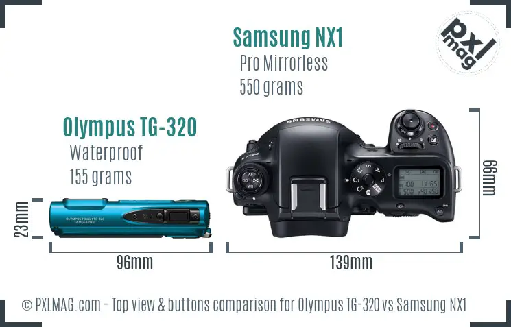 Olympus TG-320 vs Samsung NX1 top view buttons comparison Olympus TG-320 vs Samsung NX1 top view buttons comparison