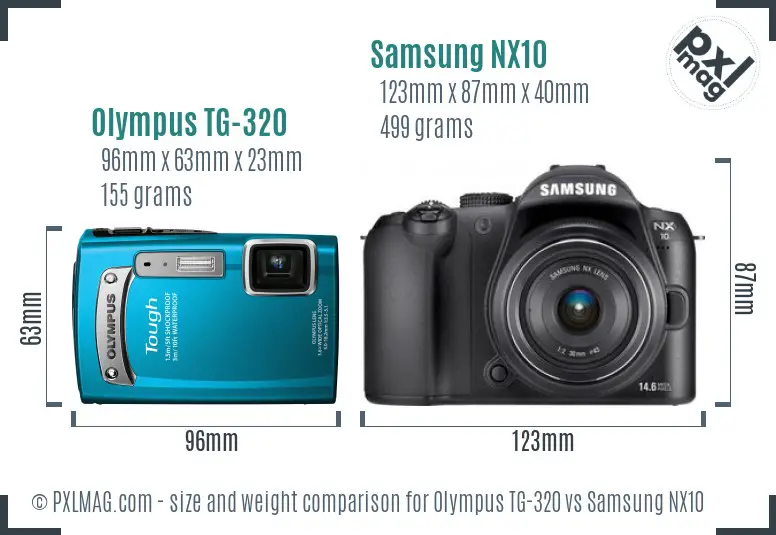 Olympus TG-320 vs Samsung NX10 size comparison