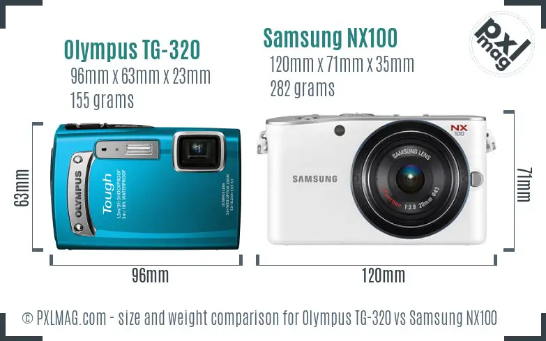 Olympus TG-320 vs Samsung NX100 size comparison