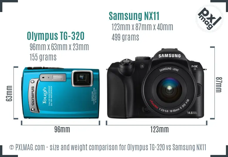 Olympus TG-320 vs Samsung NX11 size comparison