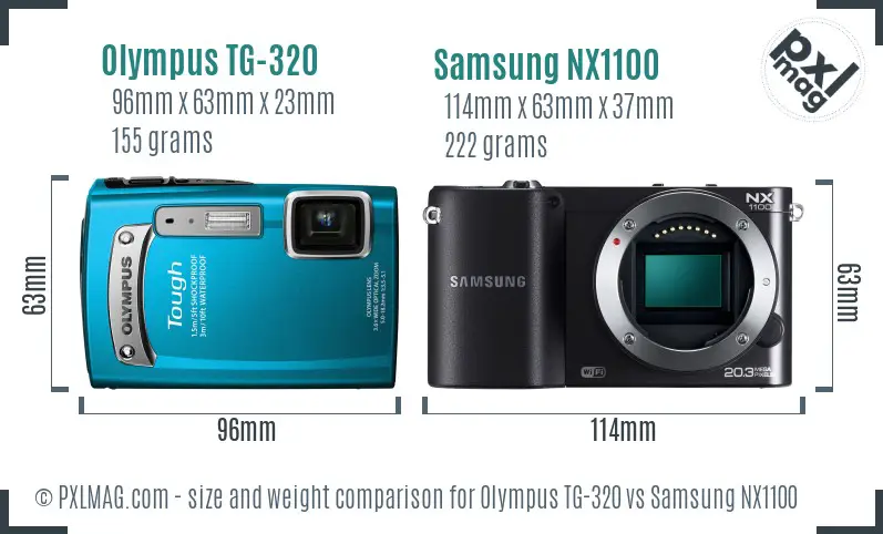 Olympus TG-320 vs Samsung NX1100 size comparison