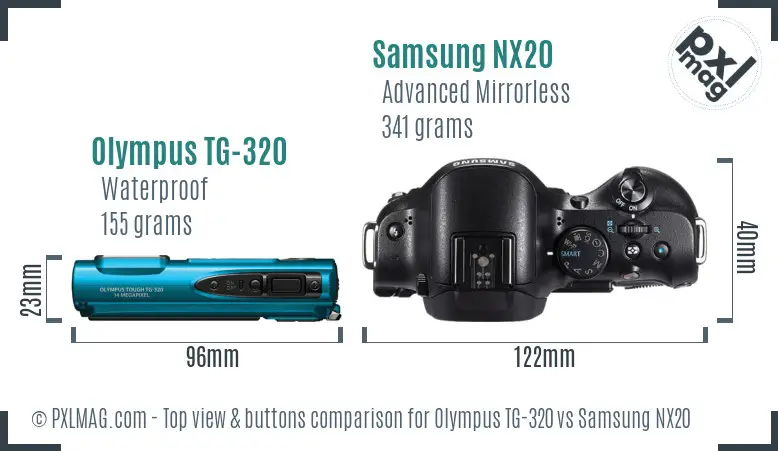 Olympus TG-320 vs Samsung NX20 top view buttons comparison