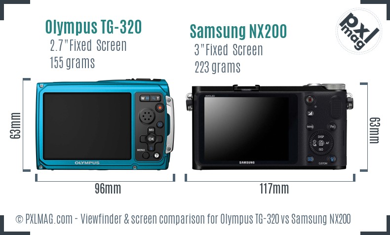 Olympus TG-320 vs Samsung NX200 Screen and Viewfinder comparison