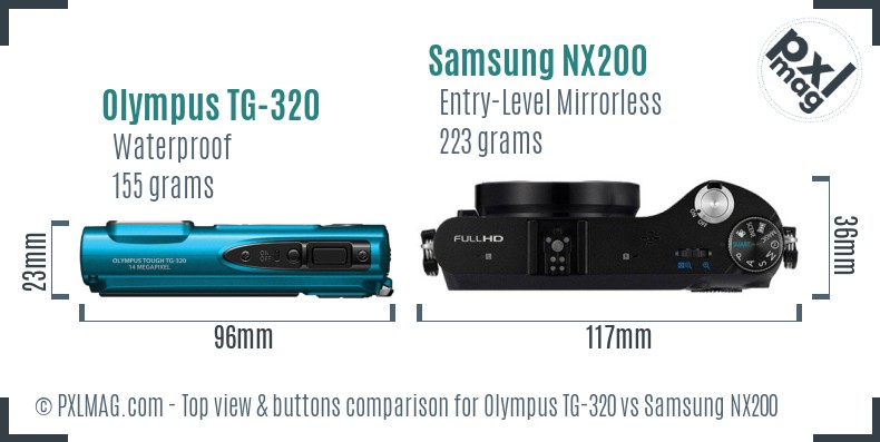 Olympus TG-320 vs Samsung NX200 top view buttons comparison