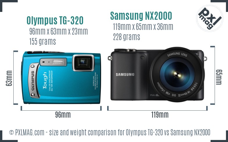 Olympus TG-320 vs Samsung NX2000 size comparison