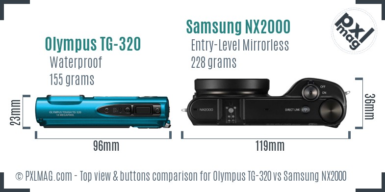 Olympus TG-320 vs Samsung NX2000 top view buttons comparison