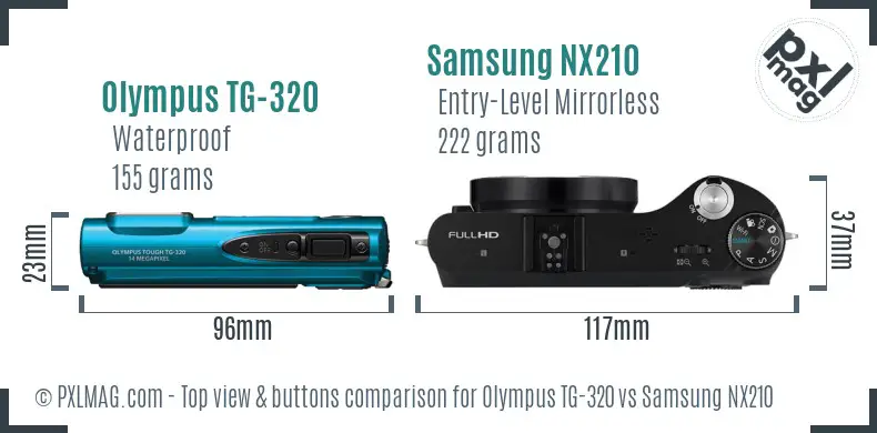 Olympus TG-320 vs Samsung NX210 top view buttons comparison