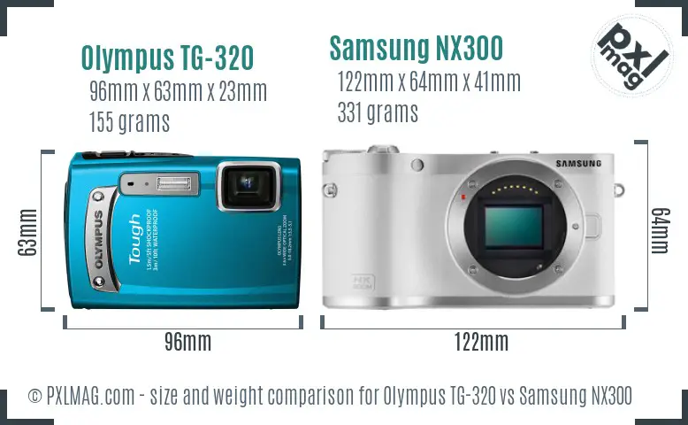 Olympus TG-320 vs Samsung NX300 size comparison