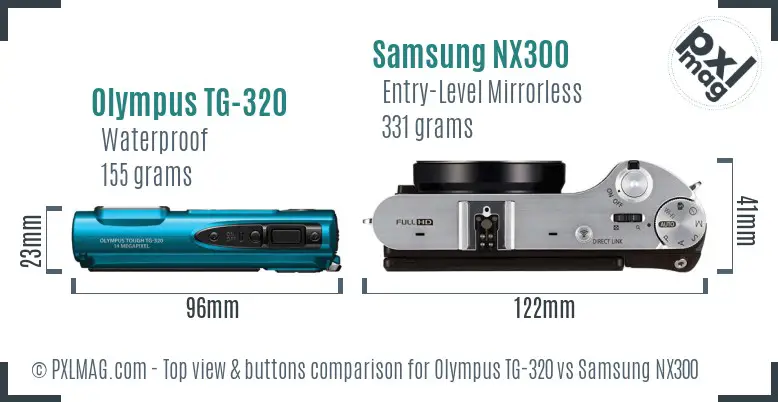 Olympus TG-320 vs Samsung NX300 top view buttons comparison