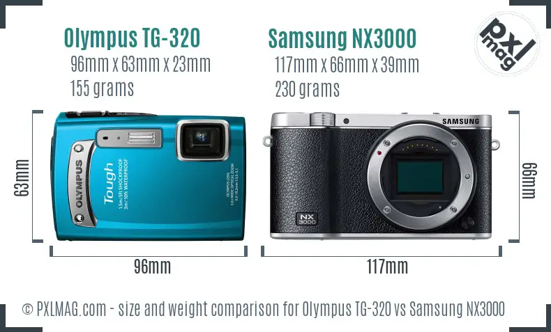 Olympus TG-320 vs Samsung NX3000 size comparison