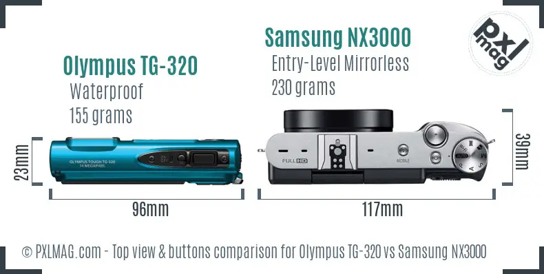 Olympus TG-320 vs Samsung NX3000 top view buttons comparison