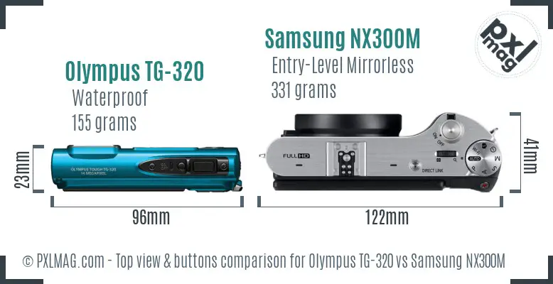 Olympus TG-320 vs Samsung NX300M top view buttons comparison