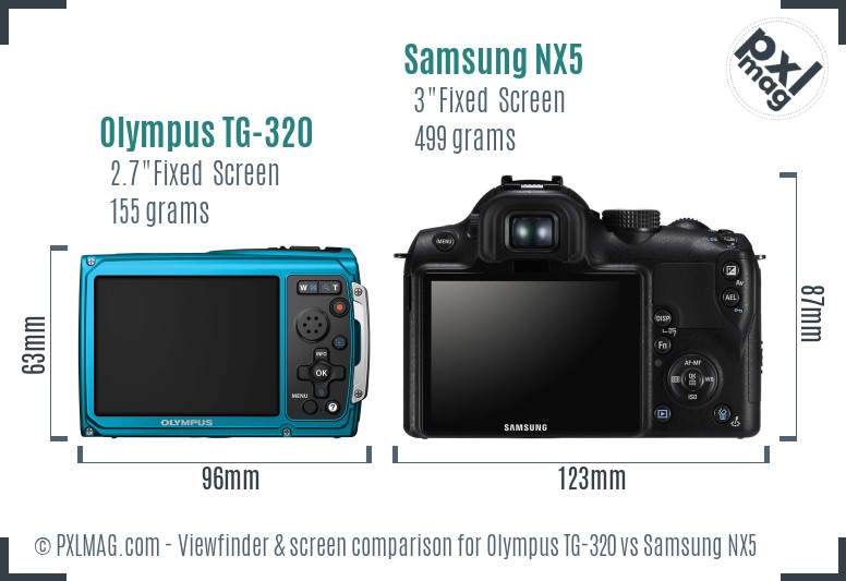 Olympus TG-320 vs Samsung NX5 Screen and Viewfinder comparison