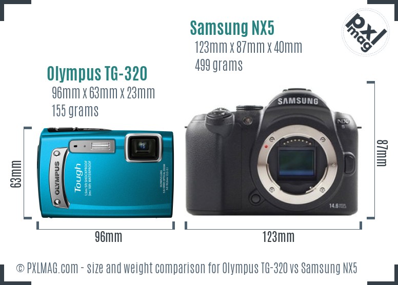 Olympus TG-320 vs Samsung NX5 size comparison
