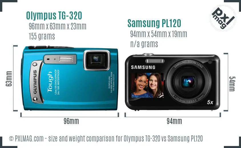 Olympus TG-320 vs Samsung PL120 size comparison Olympus TG-320 vs Samsung PL120 size comparison