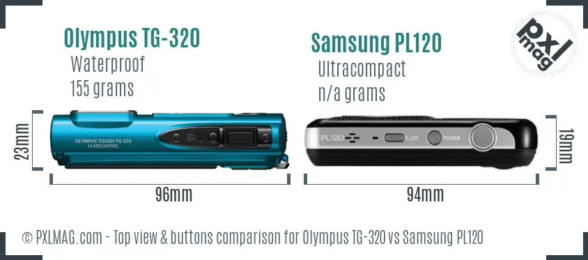 Olympus TG-320 vs Samsung PL120 top view buttons comparison Olympus TG-320 vs Samsung PL120 top view buttons comparison