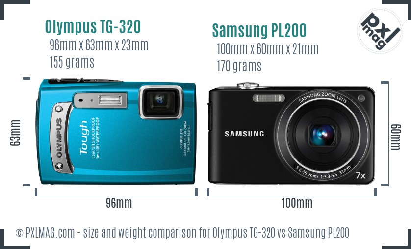 Olympus TG-320 vs Samsung PL200 size comparison