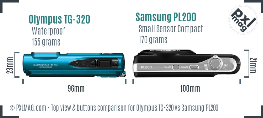 Olympus TG-320 vs Samsung PL200 top view buttons comparison