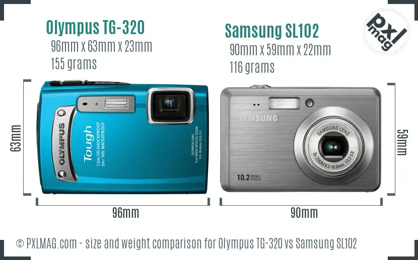 Olympus TG-320 vs Samsung SL102 size comparison