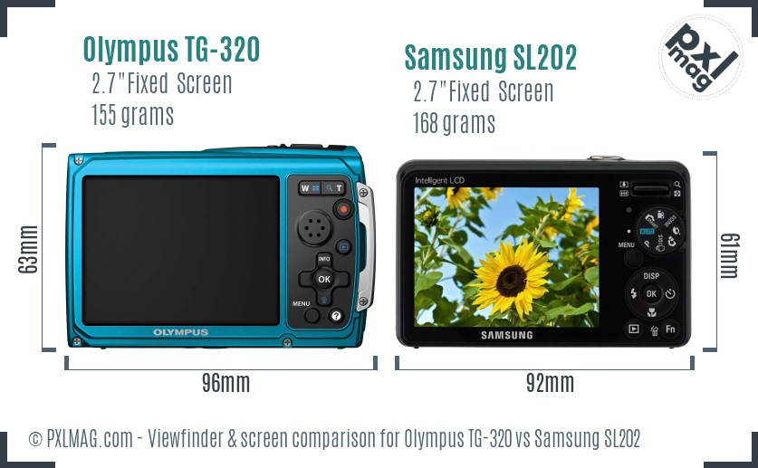 Olympus TG-320 vs Samsung SL202 Screen and Viewfinder comparison