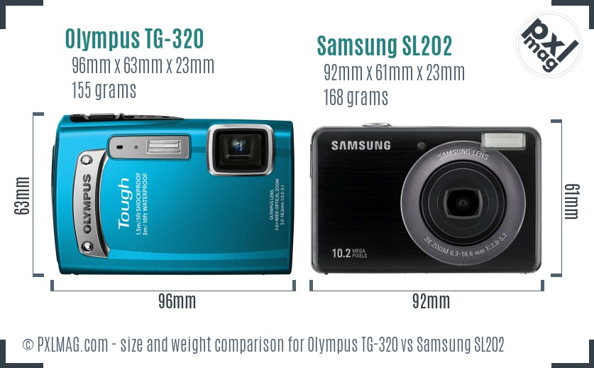 Olympus TG-320 vs Samsung SL202 size comparison Olympus TG-320 vs Samsung SL202 size comparison