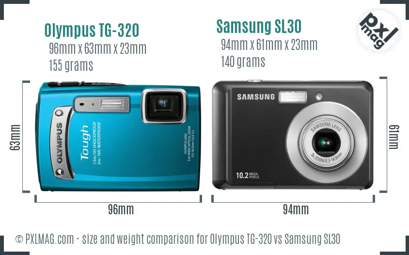Olympus TG-320 vs Samsung SL30 size comparison