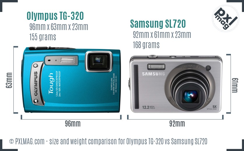 Olympus TG-320 vs Samsung SL720 size comparison Olympus TG-320 vs Samsung SL720 size comparison