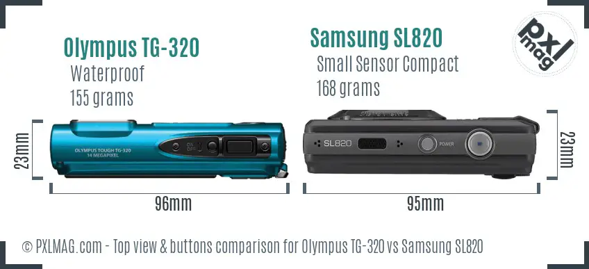 Olympus TG-320 vs Samsung SL820 top view buttons comparison Olympus TG-320 vs Samsung SL820 top view buttons comparison