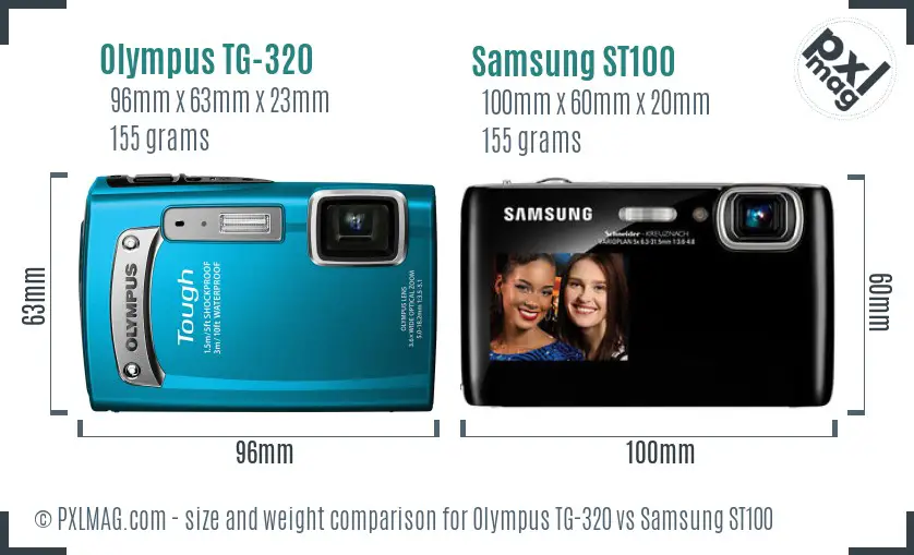 Olympus TG-320 vs Samsung ST100 size comparison