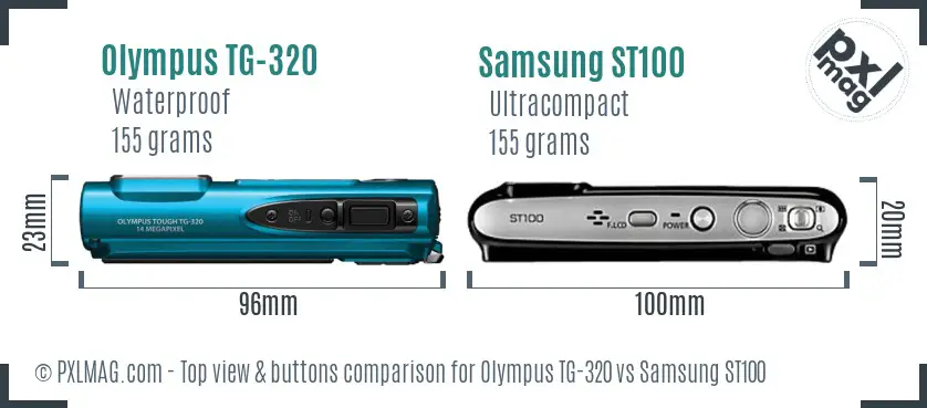 Olympus TG-320 vs Samsung ST100 top view buttons comparison