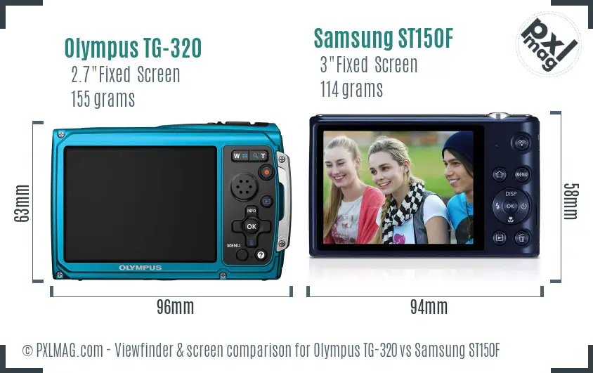 Olympus TG-320 vs Samsung ST150F Screen and Viewfinder comparison