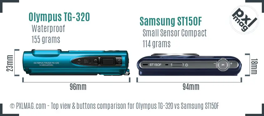 Olympus TG-320 vs Samsung ST150F top view buttons comparison
