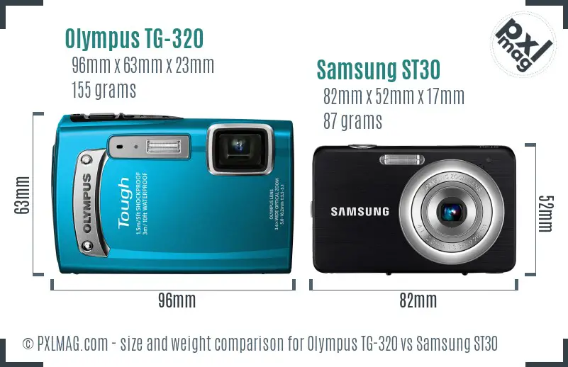Olympus TG-320 vs Samsung ST30 size comparison Olympus TG-320 vs Samsung ST30 size comparison