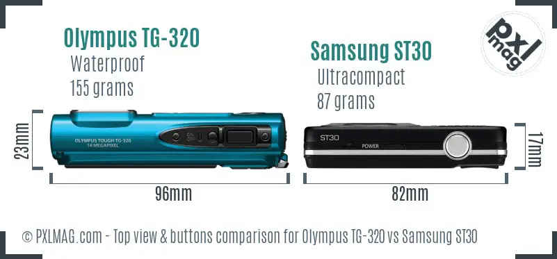 Olympus TG-320 vs Samsung ST30 top view buttons comparison Olympus TG-320 vs Samsung ST30 top view buttons comparison
