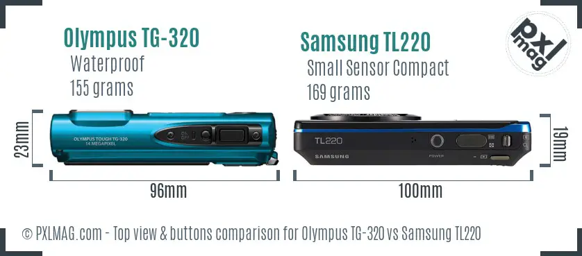 Olympus TG-320 vs Samsung TL220 top view buttons comparison
