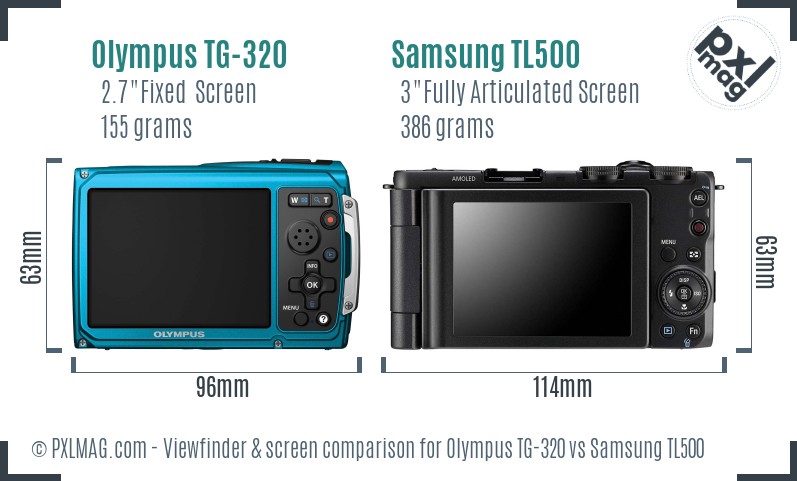 Olympus TG-320 vs Samsung TL500 Screen and Viewfinder comparison