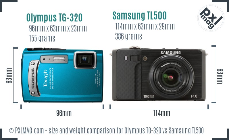 Olympus TG-320 vs Samsung TL500 size comparison Olympus TG-320 vs Samsung TL500 size comparison