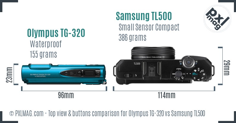 Olympus TG-320 vs Samsung TL500 top view buttons comparison