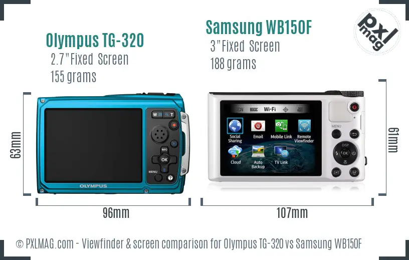 Olympus TG-320 vs Samsung WB150F Screen and Viewfinder comparison