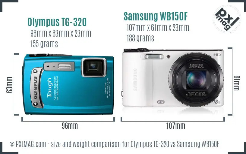 Olympus TG-320 vs Samsung WB150F size comparison
