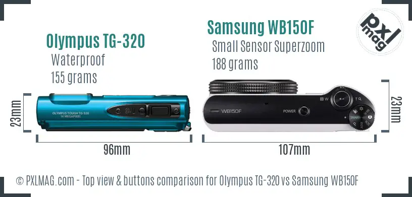Olympus TG-320 vs Samsung WB150F top view buttons comparison