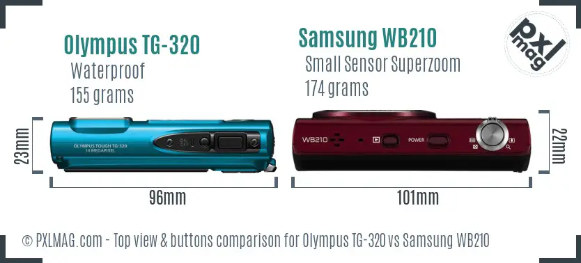 Olympus TG-320 vs Samsung WB210 top view buttons comparison Olympus TG-320 vs Samsung WB210 top view buttons comparison