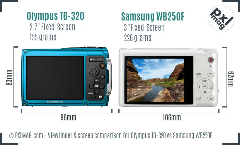 Olympus TG-320 vs Samsung WB250F Screen and Viewfinder comparison