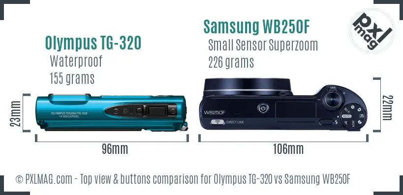 Olympus TG-320 vs Samsung WB250F top view buttons comparison
