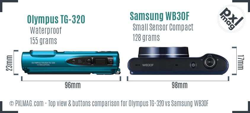 Olympus TG-320 vs Samsung WB30F top view buttons comparison