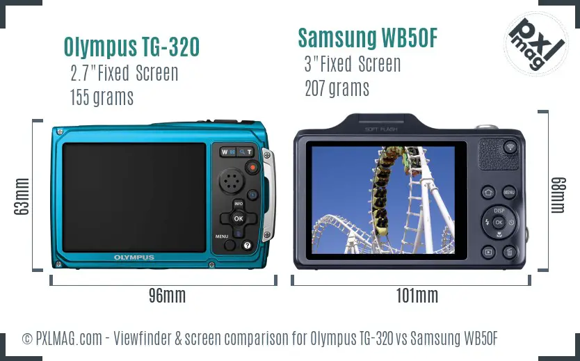 Olympus TG-320 vs Samsung WB50F Screen and Viewfinder comparison