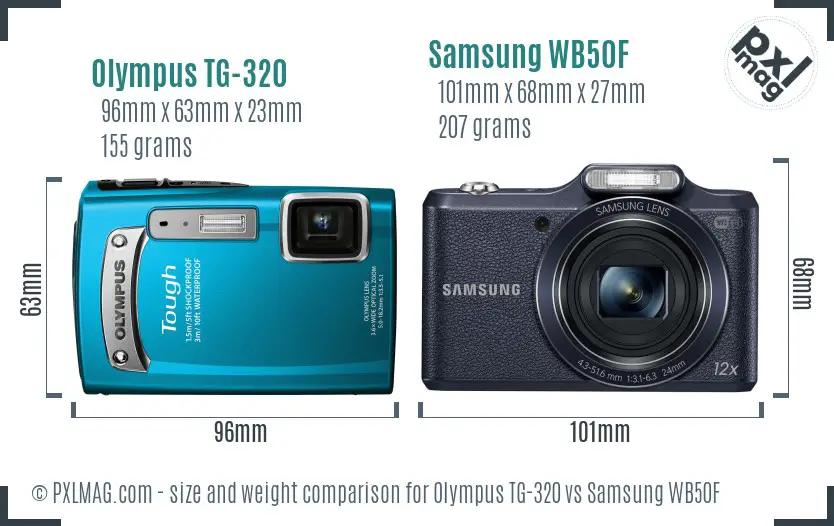Olympus TG-320 vs Samsung WB50F size comparison