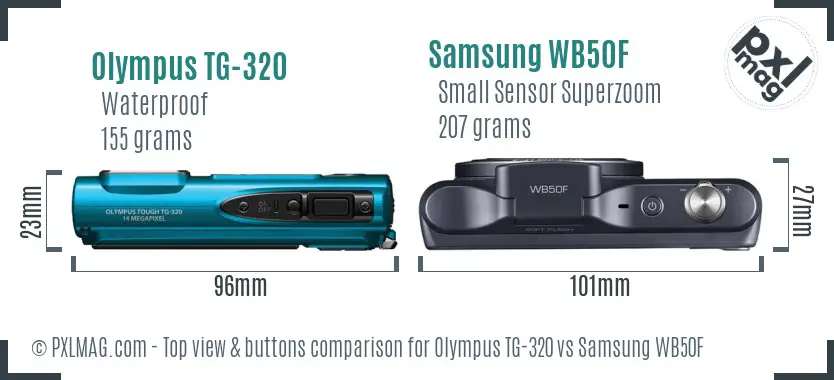 Olympus TG-320 vs Samsung WB50F top view buttons comparison