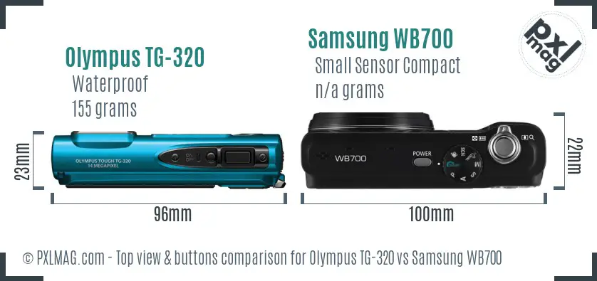 Olympus TG-320 vs Samsung WB700 top view buttons comparison Olympus TG-320 vs Samsung WB700 top view buttons comparison