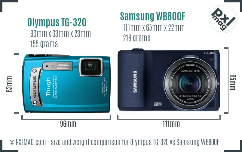 Size comparison of Olympus TG-320 and Samsung WB800F
